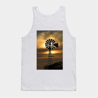 Kansas Windmill silhouette Sunset with a colorful sky. Tank Top